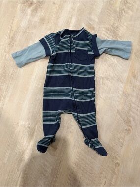 Volcom Navy and Light Blue Striped Footed One-Piece